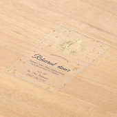 天体のゴールド太陽、月、星 水彩画 アクリル招待状 (レイダウン)