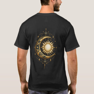 天体のゴールド月太陽星バックプリント Tシャツ