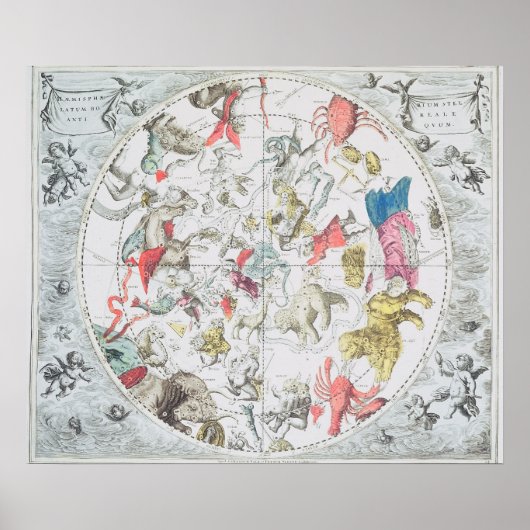 天体のシンボルや象徴を示す〔占星術の〕十二宮図 ポスター (正面)