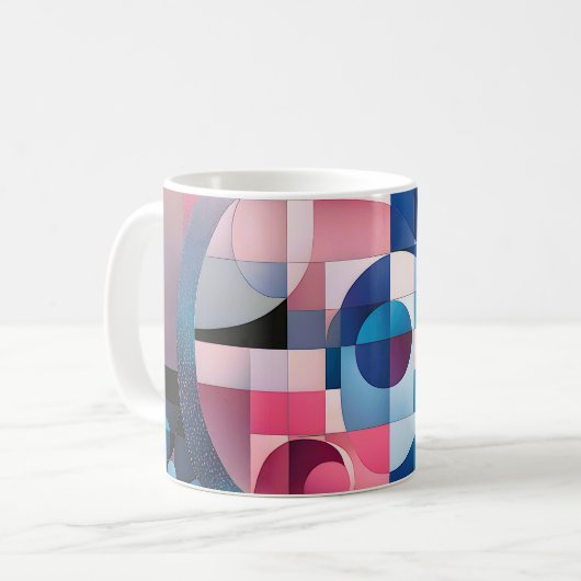 天体のシンメトリ:幾何形状青とピンク コーヒーマグカップ (正面左)