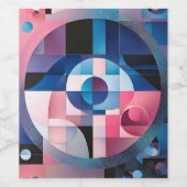 天体のシンメトリ：幾何形状青とピンク ワインラベル (シングルラベル)