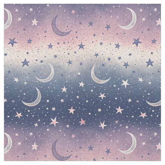 天体の夜空と三日月の銀河模様 ファブリック (クローズアップ)