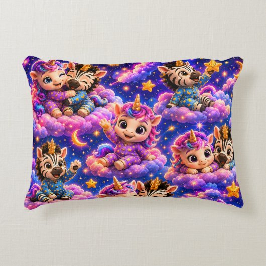 天体の幻想的なシマウマユニコーンの赤ちゃん動物ルーム アクセントクッション (正面)