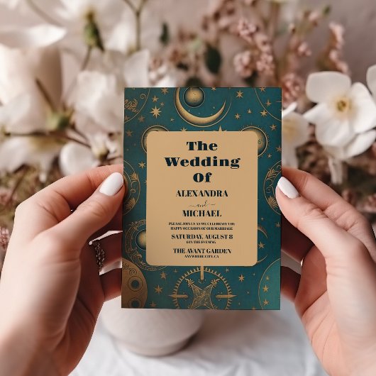 天体の金ゴールド結婚の 招待状