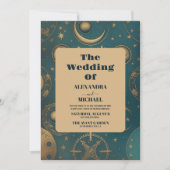 天体の金ゴールド結婚の 招待状 (正面)