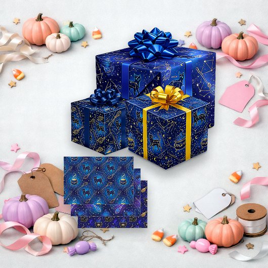 天体の魔女っぽい黒猫ハロウィン ラッピングペーパーシート