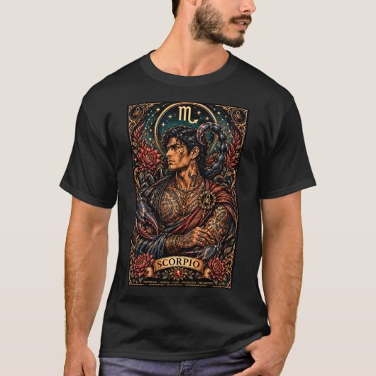 天体をモチーフにした男らしいさそり座デザイン Tシャツ (正面)