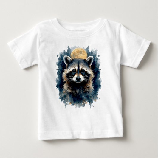 天体アライグマ 水彩 月 森 アート ベビーTシャツ (正面)