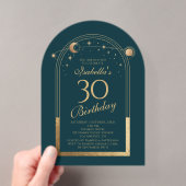 天体グリーンゴールド太陽月30歳の誕生日 アクリル招待状 (インサイチュ (ポータブル))