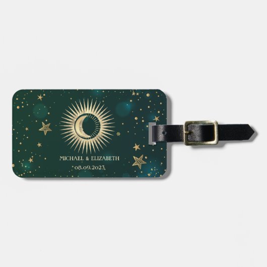 天体ゴールドサンアンドムーン星グリーン ラゲッジタグ (正面横)