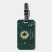 天体ゴールドサンアンドムーン星グリーン ラゲッジタグ (正面縦)