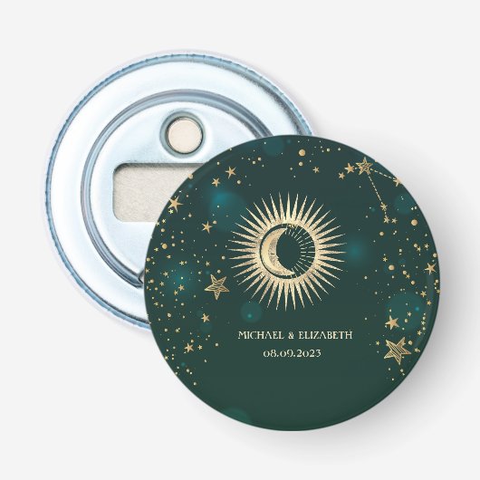 天体ゴールドサンアンドムーン星グリーン 栓抜き (正面)