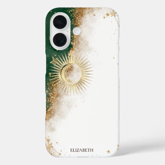 天体ゴールドサンアンドムーン星グリーン Case-Mate iPhoneケース (裏面)