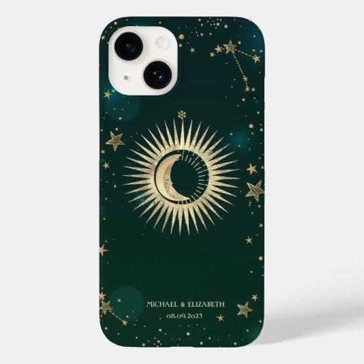 天体ゴールドサンアンドムーン星グリーン Case-Mate iPhoneケース (裏面)