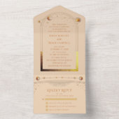 天体シャンパンゴールド太陽月星ウェディング オールインワン招待状 (内側)