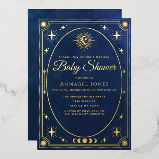 天体タロットカードベビーシャワー招待状 箔招待状 (正面/裏面)