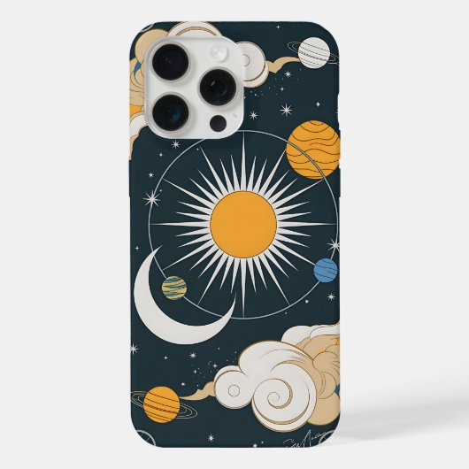 天体デザイン - 神秘的な太陽、月、惑星 iPhoneケース (裏面)