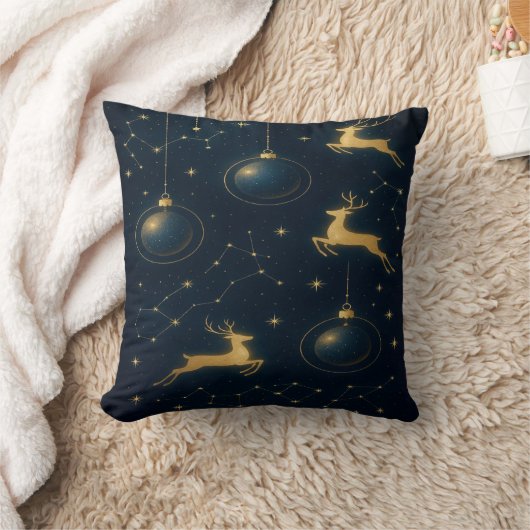 天体トナカイと金の星のオーナメント クッション (ブランケット)