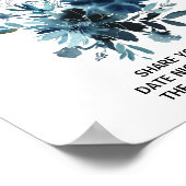 天体ネイビーブルーの花柄の日付ジャーサイン ポスター (角)