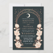 天体バラ金ゴールドアールヌーボーQRコード結婚ズ 招待状 (正面)