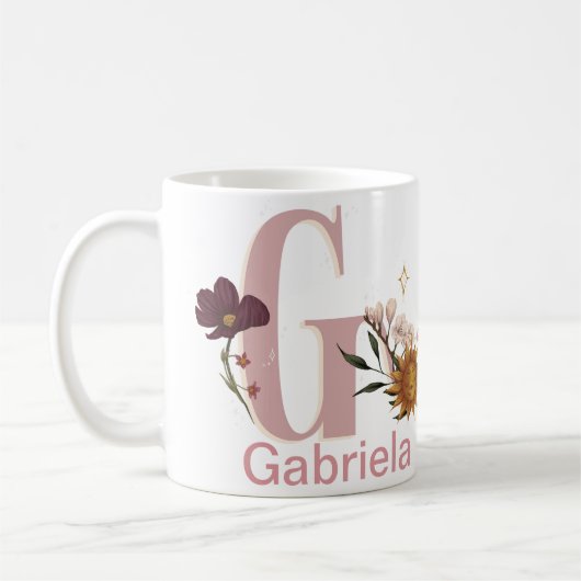 天体フローラ名前をカスタムする文字Gモノグラムオン コーヒーマグカップ (左)