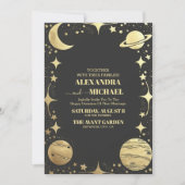 天体ブラックゴールド三日月ウェディング 招待状 (正面)