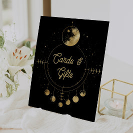天体ブラックゴールド月結婚カードとギフト 台座サイン