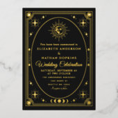 天体ブラックタロットカードウェディングフォイル招待状 箔招待状 (正面)