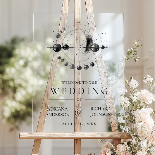 天体ブラックホワイト月 結婚式 ウェルカム アクリルサイン