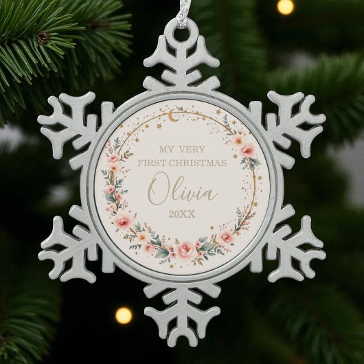 天体ベビー初めてのクリスマス パーソナライズされた スノーフレークピューターオーナメント