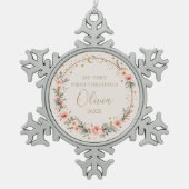 天体ベビー初めてのクリスマス パーソナライズされた スノーフレークピューターオーナメント (正面)