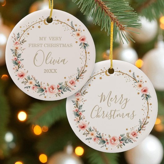 天体ベビー初めてのクリスマス パーソナライズされた セラミックオーナメント