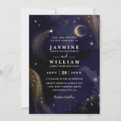 天体ミッドナイトブルースター月QRコード結婚式 招待状 (正面)