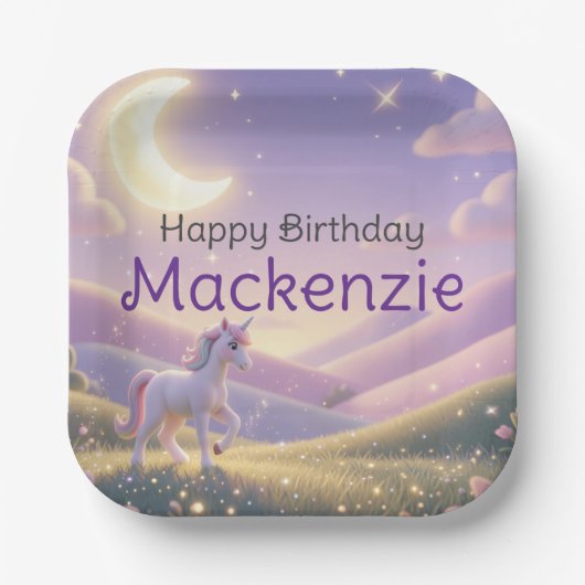 天体ユニコーンの誕生日パーティー ペーパープレート (正面)