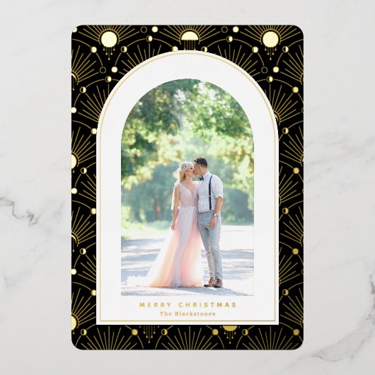 天体ヴィンテージアールデコ写真クリスマスカード 箔シーズンカード (正面)