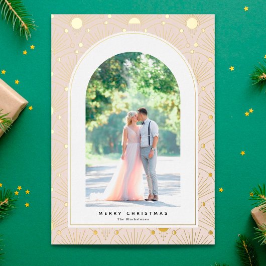 天体ヴィンテージアールデコ写真クリスマスカード 箔シーズンカード