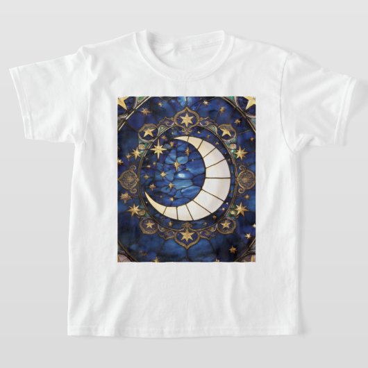 天体三日月装飾ステンドグラス月 Tシャツ (レイダウン)
