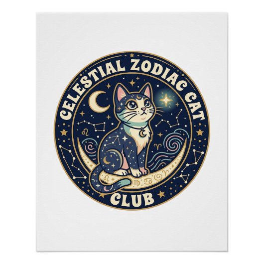 天体十二宮猫 かわいい猫 Tシャツ デザイン - Cel ポスター (正面)