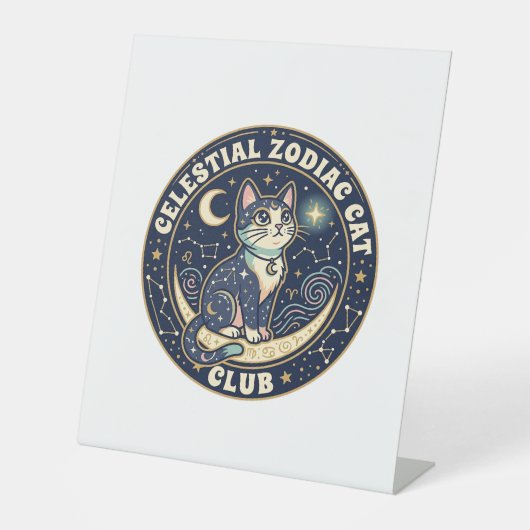天体十二星座の猫 かわいい猫 Tシャツ デザイン - Cel 台座サイン (正面)