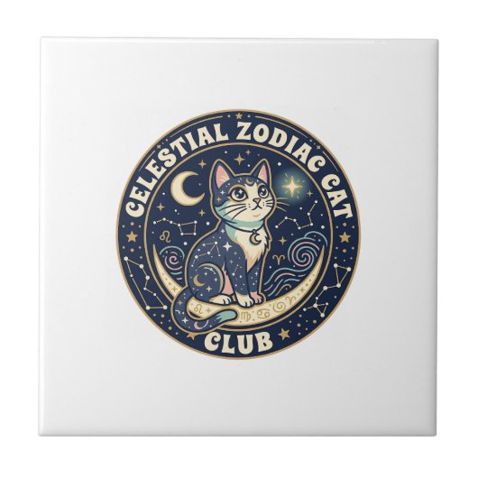 天体十二星座 猫 かわいい 猫 Tシャツ デザイン - セル タイル (正面)