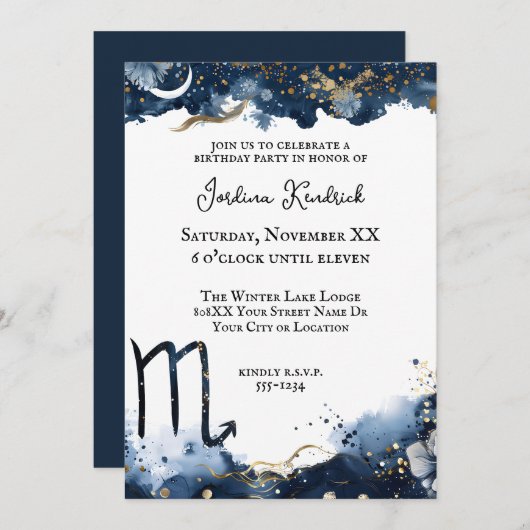 天体占星術蠍座誕生日 招待状 (正面/裏面)