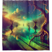 天体反射 – シュールレアル・ランドスケープアート シャワーカーテン (正面)