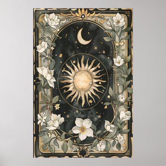 天体太陽と月のアートプリント植物画 ポスター (正面)