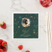 天体太陽と月の花星グリーン スタンダードカクテルナプキン (インサイチュ)