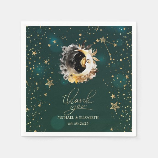 天体太陽と月の花星グリーン スタンダードカクテルナプキン (正面)