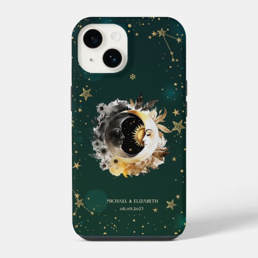 天体太陽と月の花星緑 iPhoneケース (裏面)