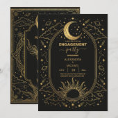 天体太陽月結婚式招待状 ブラックゴールド 招待状 (正面/裏面)