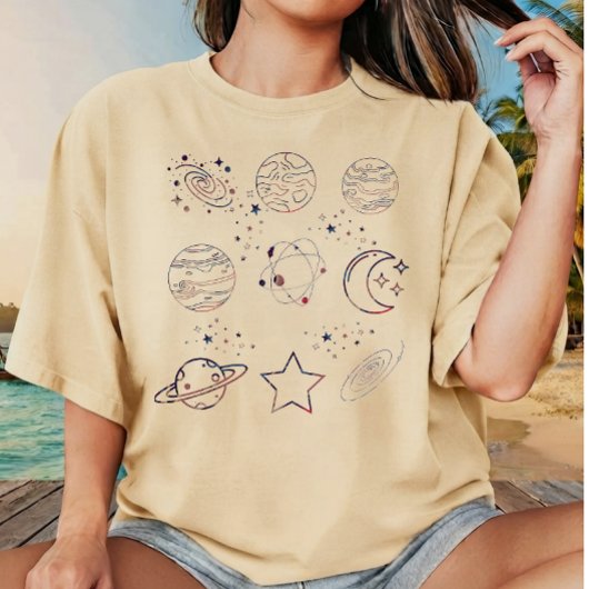 天体宇宙の惑星と星のマーブル柄Tシャツ Tシャツ