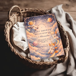 天体宇宙飛行士 ニュートラル スペース ベイビー シャワー 招待状