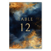 天体抽象芸術ブルーフェイク金ゴールド結婚ズ テーブルナンバー (裏面)